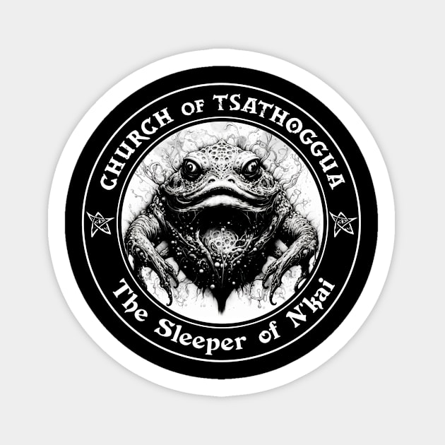 Church of Tsathoggua (Black Print) Sticker by Miskatonic Designs